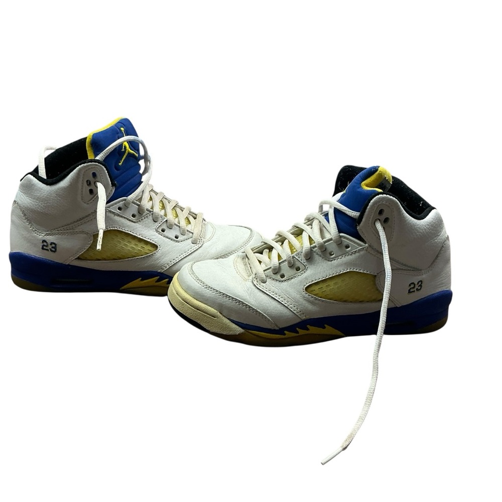 2013 Nike Air Jordan 5 V Laney Retro Sneakers White Yellow Blue Size 6y
